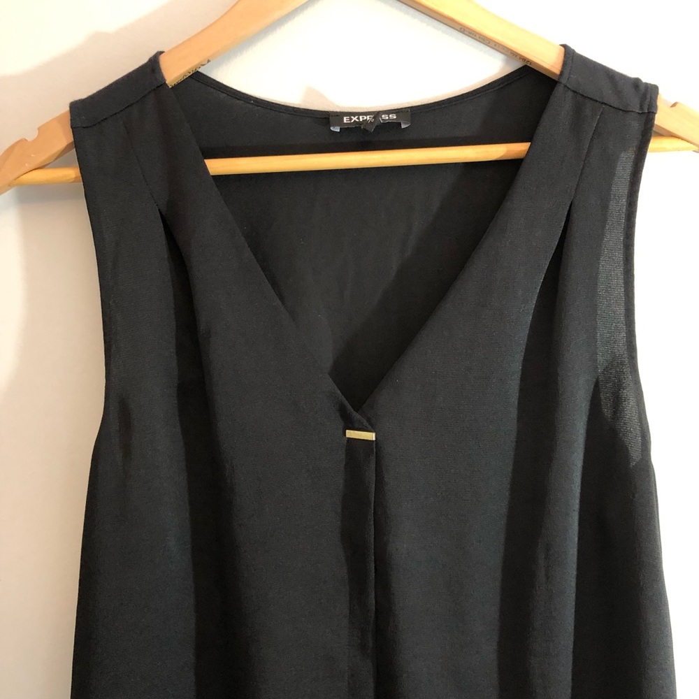 Express Black Silky Frnt Cotton Back Gold Bar Tank
